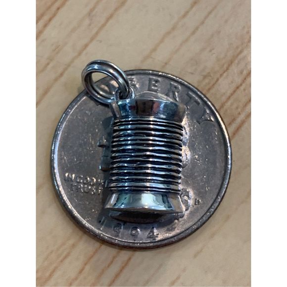 .925 Vintage Spool of Thread Sterling Silver Jewelry Charm #sew #hobby - Picture 3 of 5